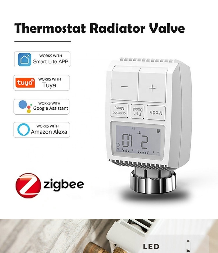 Newest Voice Control TRV Programmable Wireless Intelligent TV01 Heating Water Tuya Smart Zigbee Radiator Valve