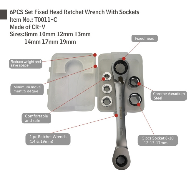 8mm 10mm 12mm 13mm 14mm 17mm 19mm Reversible socket Ratchet wrench set Socket Ratchet Wrench