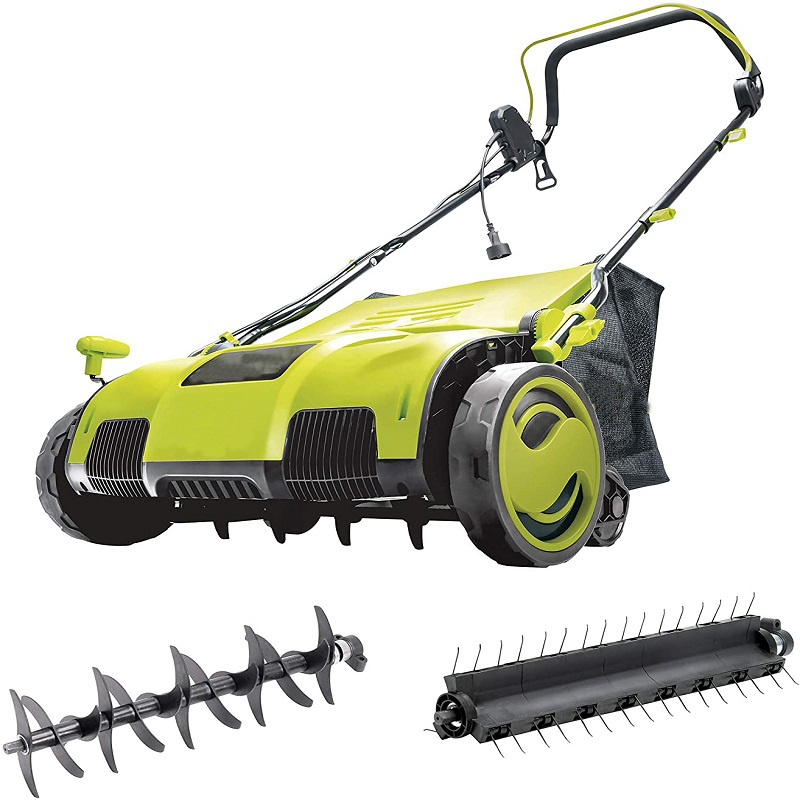 Airboost Technology Electric Dethatcher and Scarifier Removeable Weed Collection Bag 5-Position Height Adjustment Lawn Scarifier