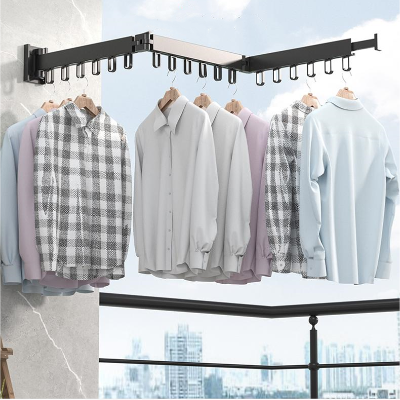 High Quality Aluminium Wall Mounted Telescopic Clothes Drying Rack Balcony Home Space Saving Folding Garment Drying Pole