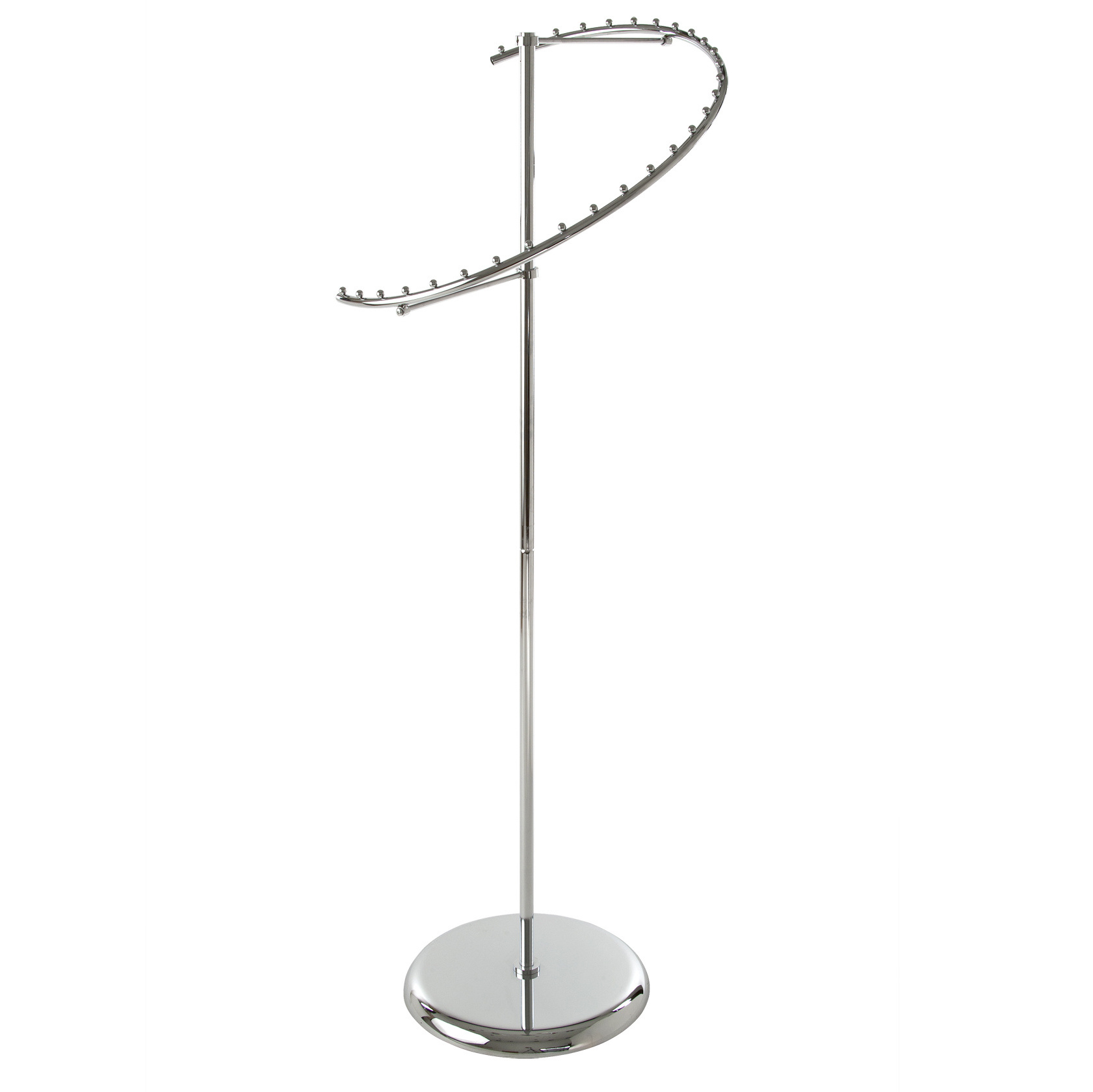 Clothing Store Floor Standing Chrome Adjustable Height Spiral C-shape Garment Rack with 29 Balls Clothes Display Stand