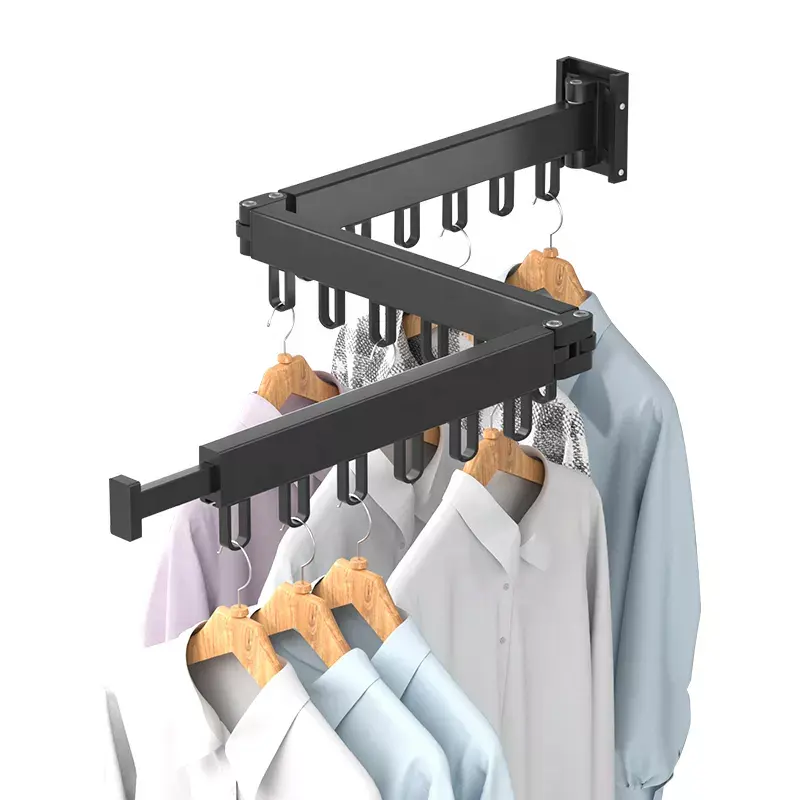 High Quality Aluminium Wall Mounted Telescopic Clothes Drying Rack Balcony Home Space Saving Folding Garment Drying Pole