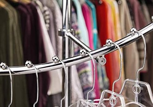 Clothing Store Floor Standing Chrome Adjustable Height Spiral C-shape Garment Rack with 29 Balls Clothes Display Stand