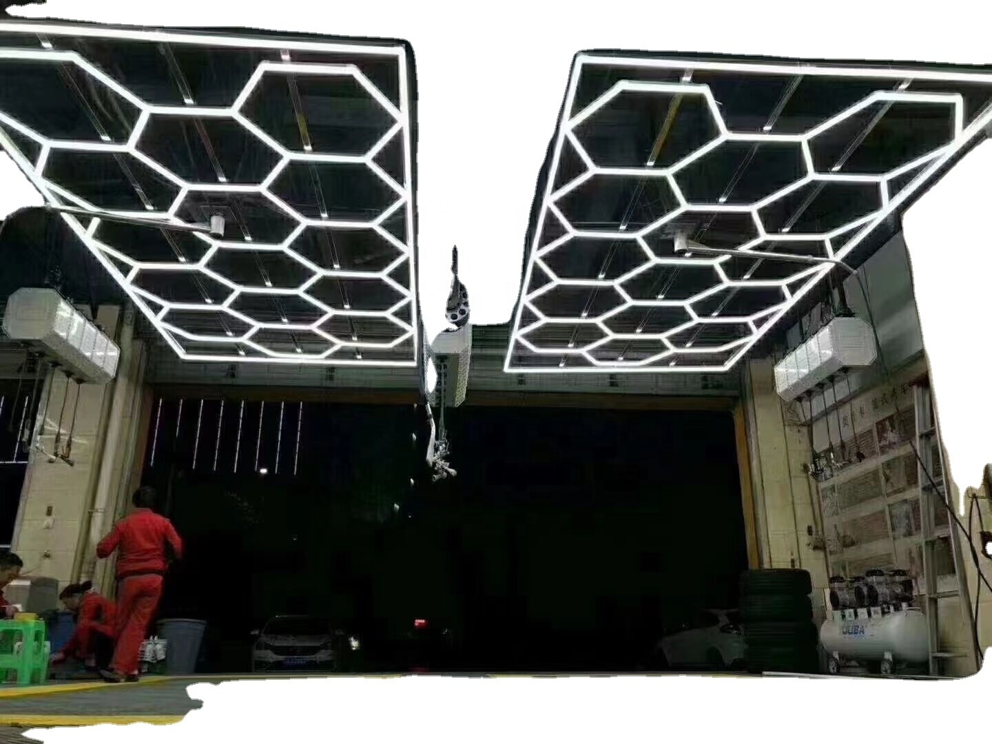 Custom Designed LED Hexagon Garage Lighting Suspended LED Car Care Product car show room lamp Honeycomb Auto Light