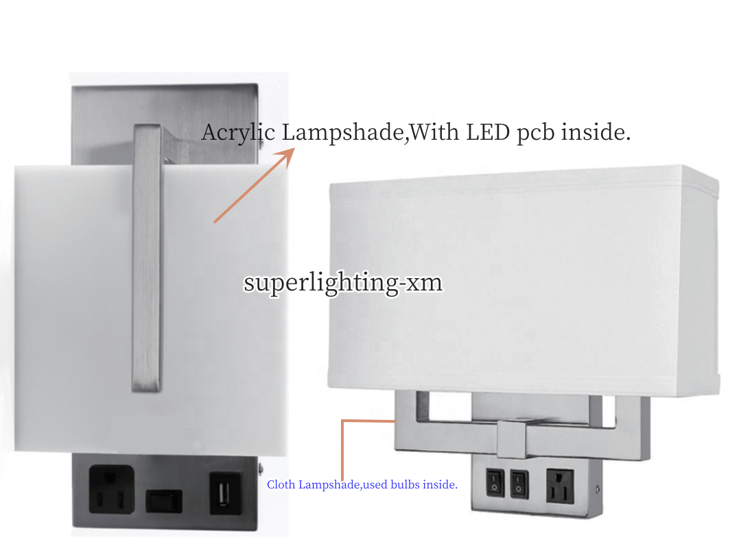 Bedside Wall Mount Light with USB and Plug LED Reading Swing Arm Headboard Wall Lamp With Switches USB Outlets