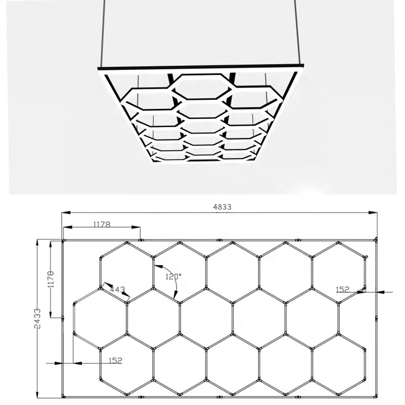 Custom Designed LED Hexagon Garage Lighting Suspended LED Car Care Product car show room lamp Honeycomb Auto Light