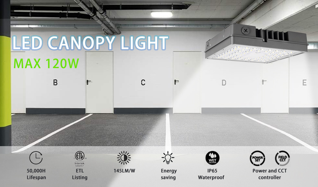 45W 75W 100W 120W IP65 Aluminum LED Canopy Light for Parking Garage Tunnel Warehouse Gas Station Ceiling Mounted Products