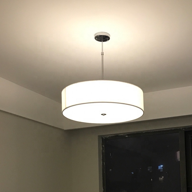 Wholesale Semi-Flush Mount  Led Ceiling Light Fixture Fabric Drum Shade brushed nickel Finish for Bedroom