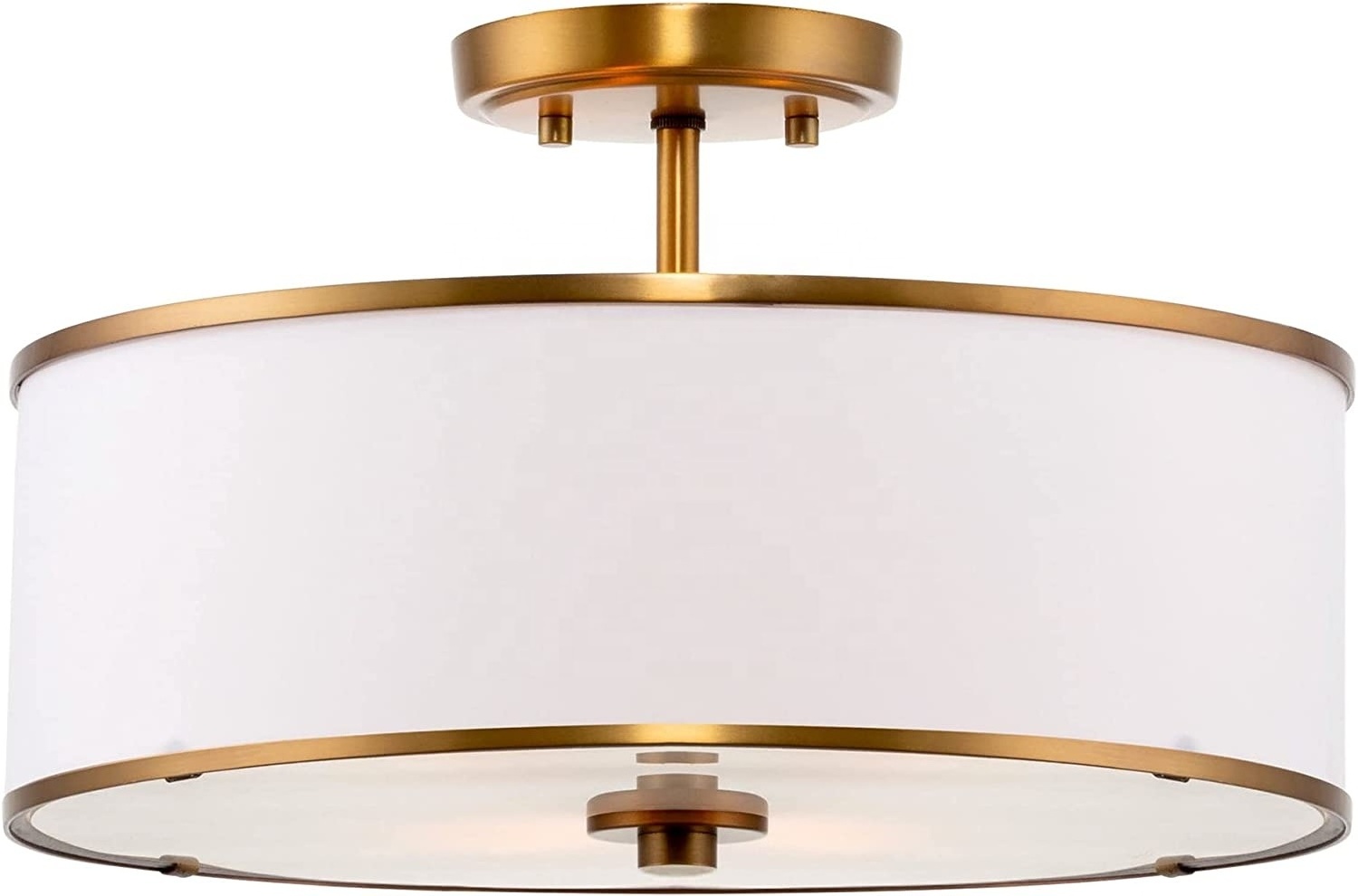 Wholesale Semi-Flush Mount  Led Ceiling Light Fixture Fabric Drum Shade brushed nickel Finish for Bedroom