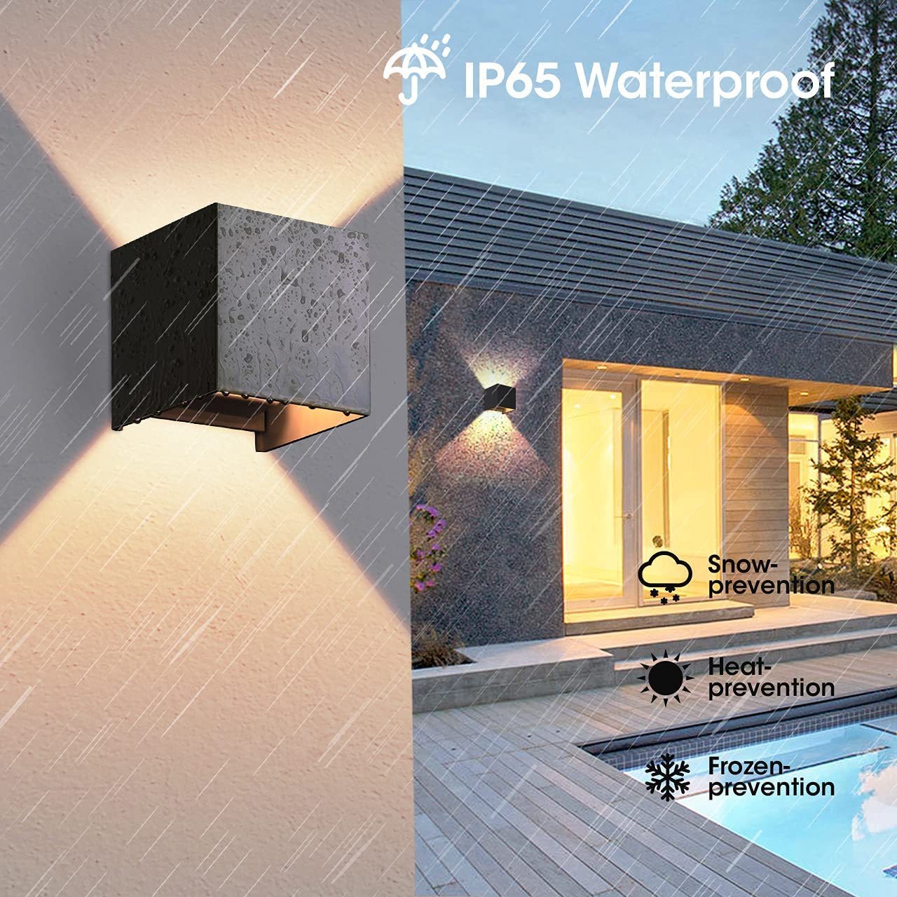 LED Up and Down Wall Lights 20W 6000K, Square Wall Sconces Waterproof Modern Adjustable Black Porch Lights for courtyards