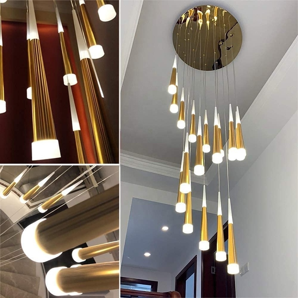 Indoor Lighting Fixtures Modern Cone Tube Hollow Large Gold Chandeliers Ceiling Luxury LED Pendants