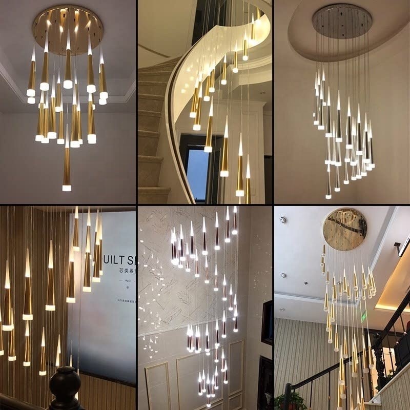 Indoor Lighting Fixtures Modern Cone Tube Hollow Large Gold Chandeliers Ceiling Luxury LED Pendants