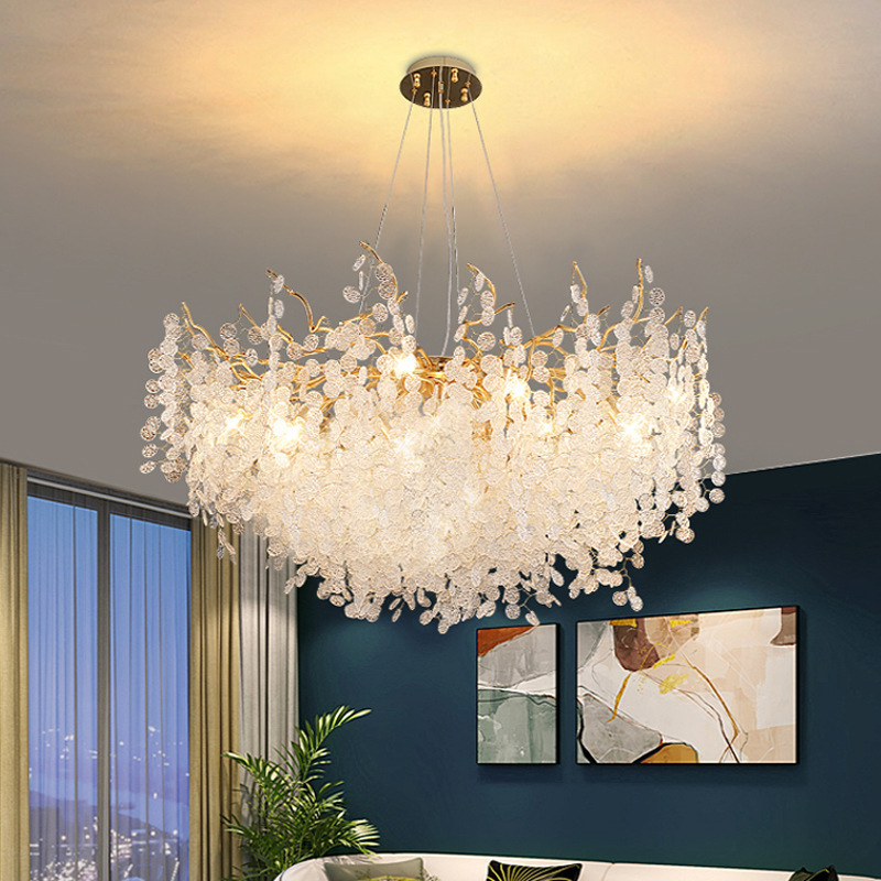 Modern Glass Chandeliers Gold  Tree Branch Chandelier Pendant Lighting Round Ceiling Light Fixtures for Dining Room