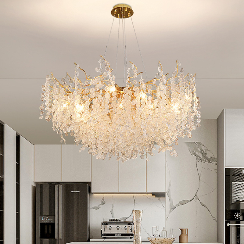 Modern Glass Chandeliers Gold  Tree Branch Chandelier Pendant Lighting Round Ceiling Light Fixtures for Dining Room