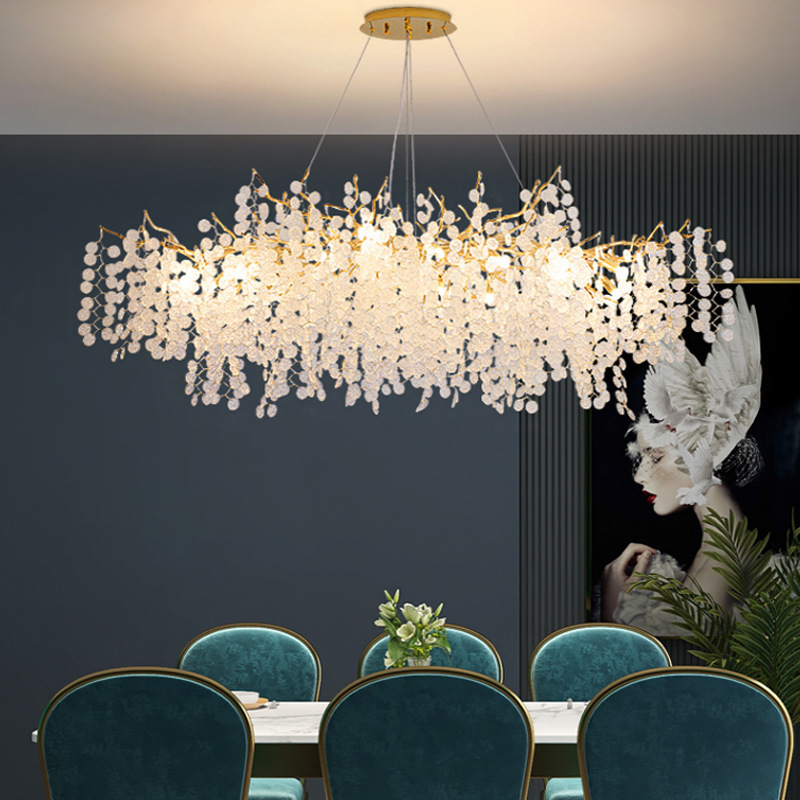 Modern Glass Chandeliers Gold  Tree Branch Chandelier Pendant Lighting Round Ceiling Light Fixtures for Dining Room