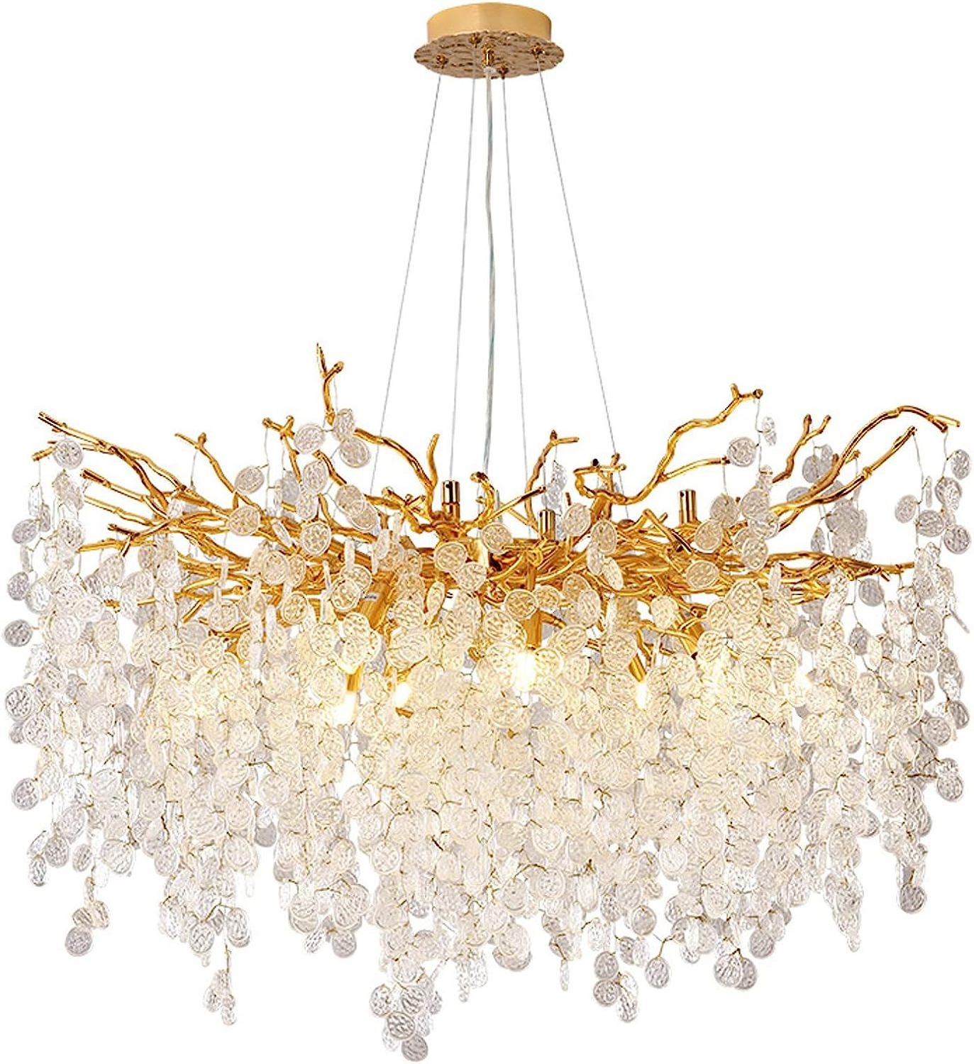 Modern Glass Chandeliers Gold  Tree Branch Chandelier Pendant Lighting Round Ceiling Light Fixtures for Dining Room