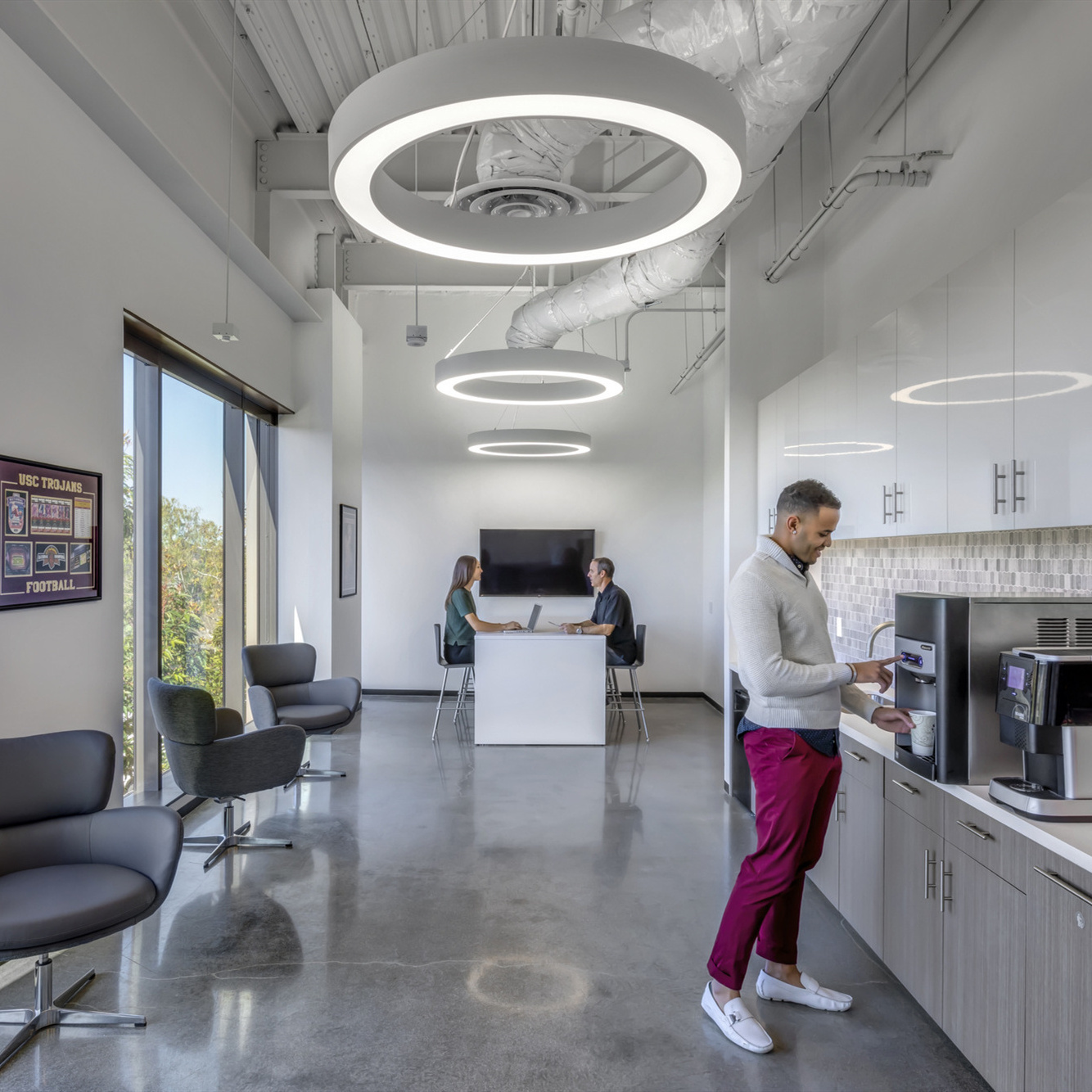 Modern office led ceiling lights round ring circular suspended mounted fixtures pendant chandelier