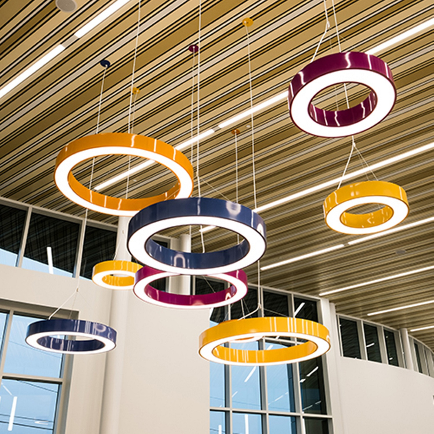 Modern office led ceiling lights round ring circular suspended mounted fixtures pendant chandelier