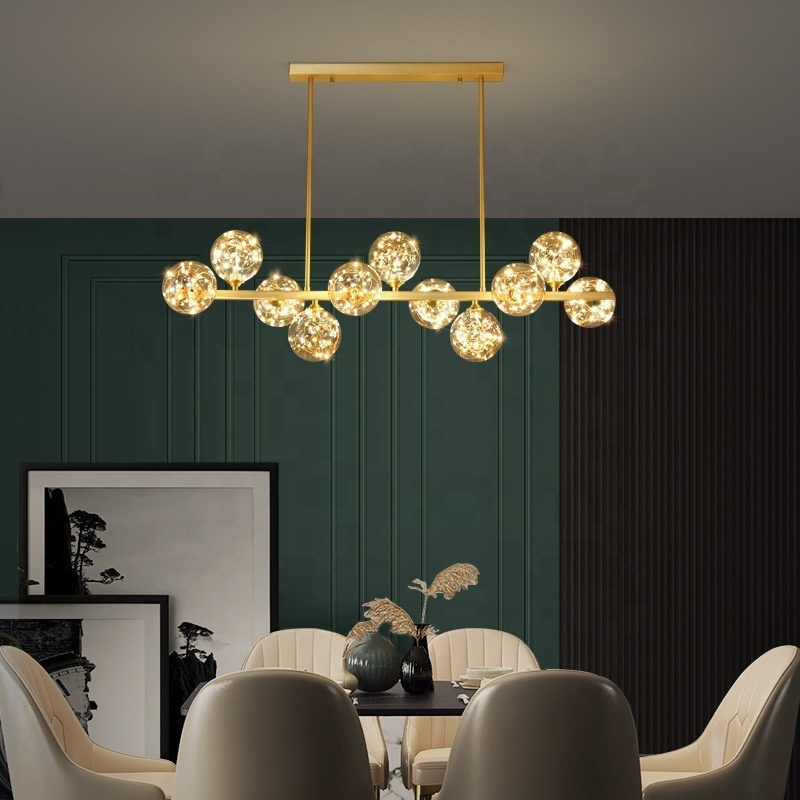 Globe Glass Shade Light Fixtures Led Pendant Light with Golden Warm Light  for Living Room