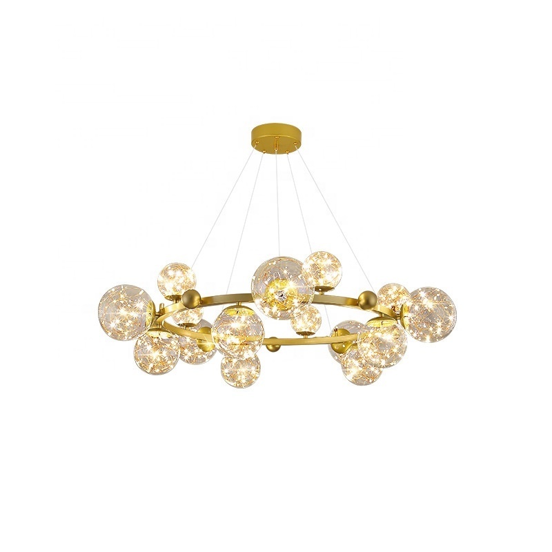 Globe Glass Shade Light Fixtures Led Pendant Light with Golden Warm Light  for Living Room