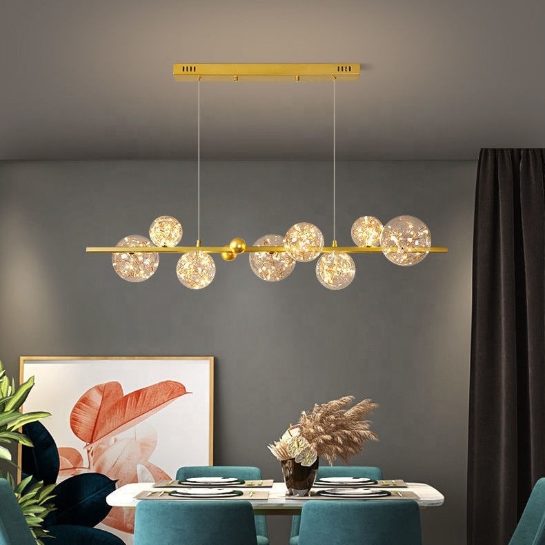 Globe Glass Shade Light Fixtures Led Pendant Light with Golden Warm Light  for Living Room