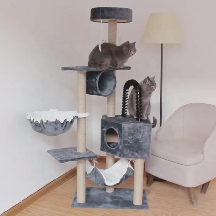 2023 Comfortable Condo Multicondo Wood Funny Large Floor To Ceiling Cat Tree Tower  For Large Cats With Hammock