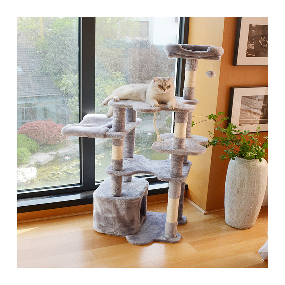 Latest Design Heavy Duty Stable Interactive Cat Tree Wholesale Wooden Tower Cat Tree With Hammock