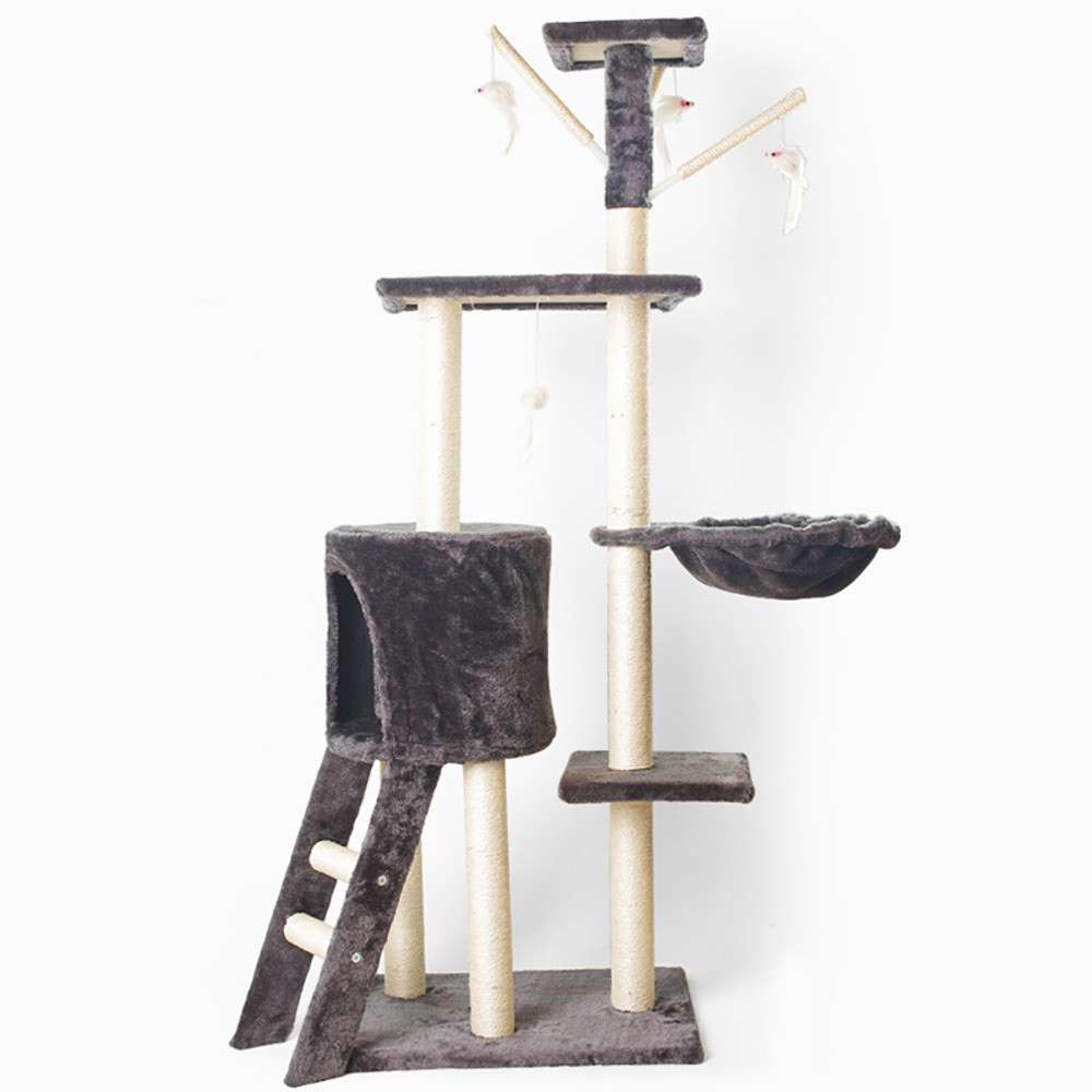 Latest Design Heavy Duty Stable Interactive Cat Tree Wholesale Wooden Tower Cat Tree With Hammock