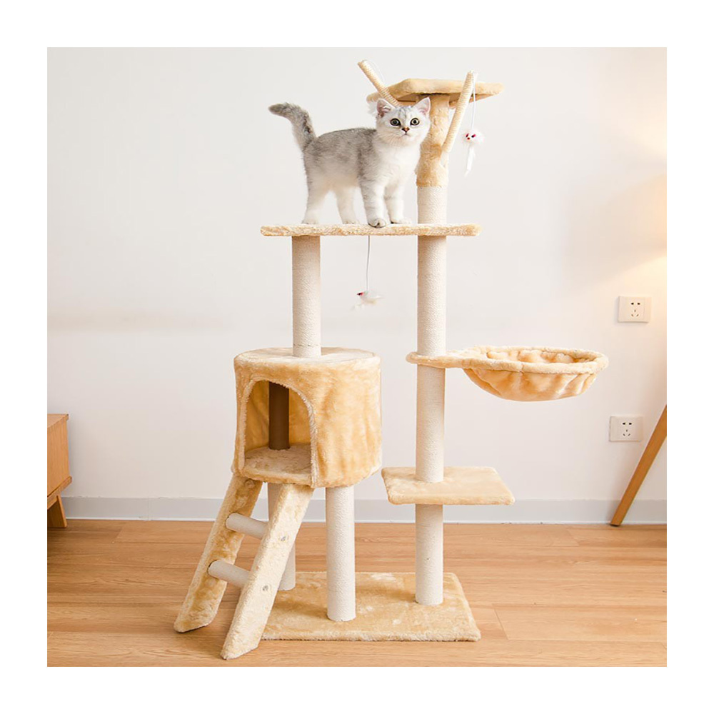 Latest Design Heavy Duty Stable Interactive Cat Tree Wholesale Wooden Tower Cat Tree With Hammock