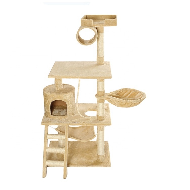 2023 Comfortable Condo Multicondo Wood Funny Large Floor To Ceiling Cat Tree Tower  For Large Cats With Hammock