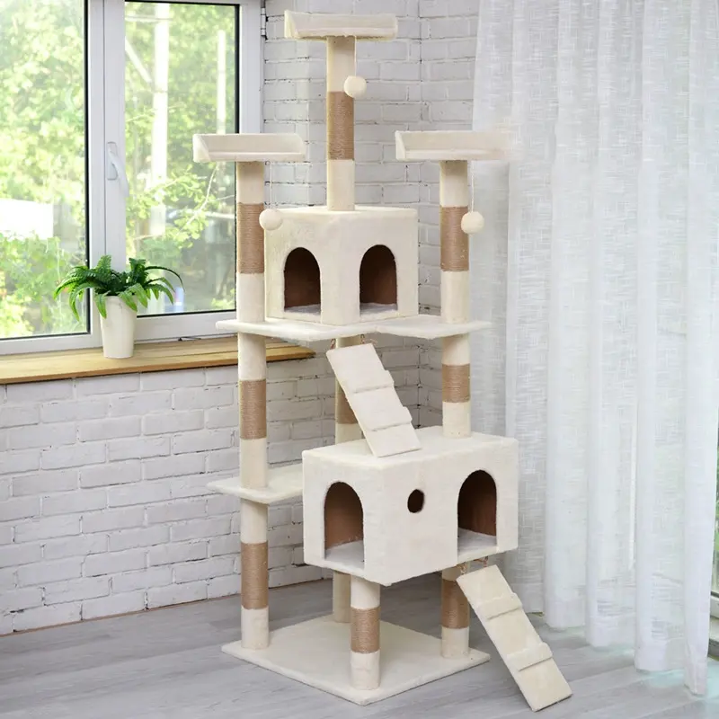 Wholesale hot selling large size wooden pet scratcher house tower cat tree