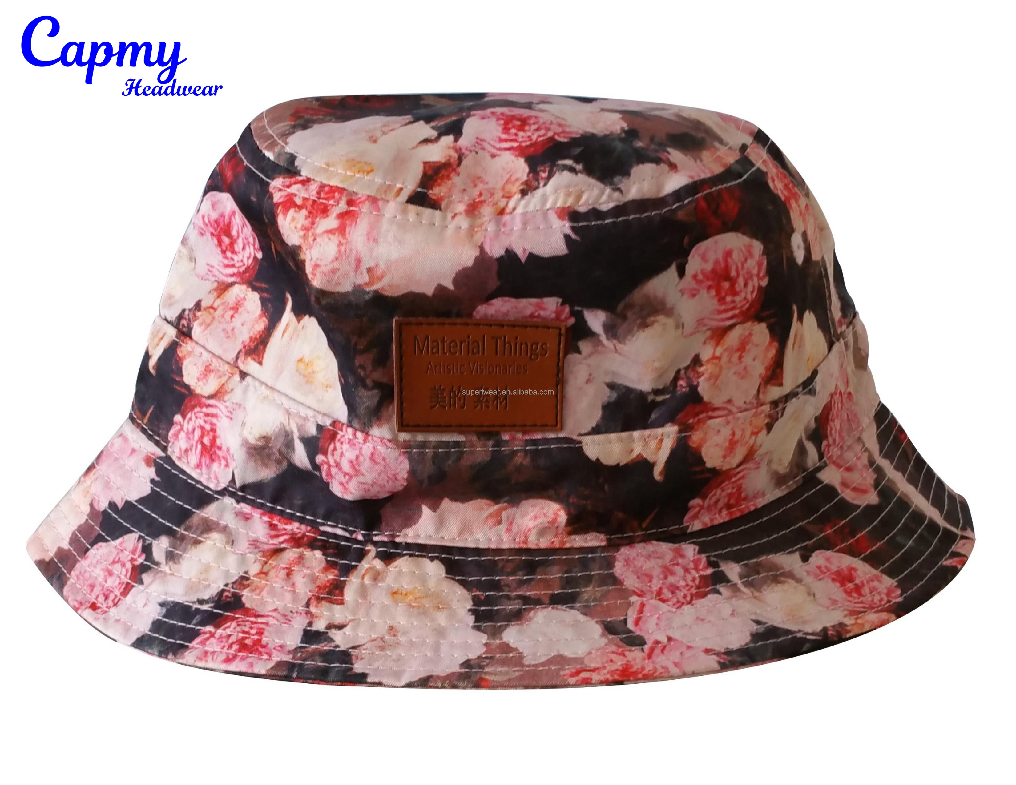 Wholesale Custom Printed Floral Plain Tie Dye Blank Embroidery Reversible Fishing Cap Sublimation Polyester Women Men Bucket Hat