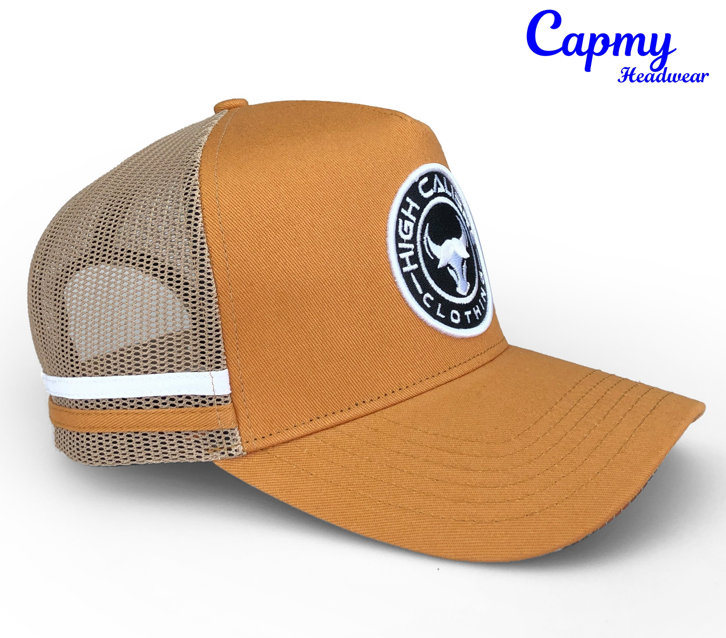 Small MOQ Orders Deep Crown 2 Side Stripes Trucker Hats Mesh Trucker Cap Australia Country 5 Panel A Frame Country Trucker Caps