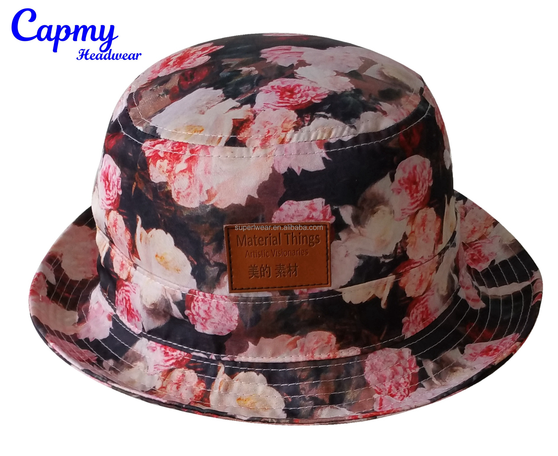 Wholesale Custom Printed Floral Plain Tie Dye Blank Embroidery Reversible Fishing Cap Sublimation Polyester Women Men Bucket Hat