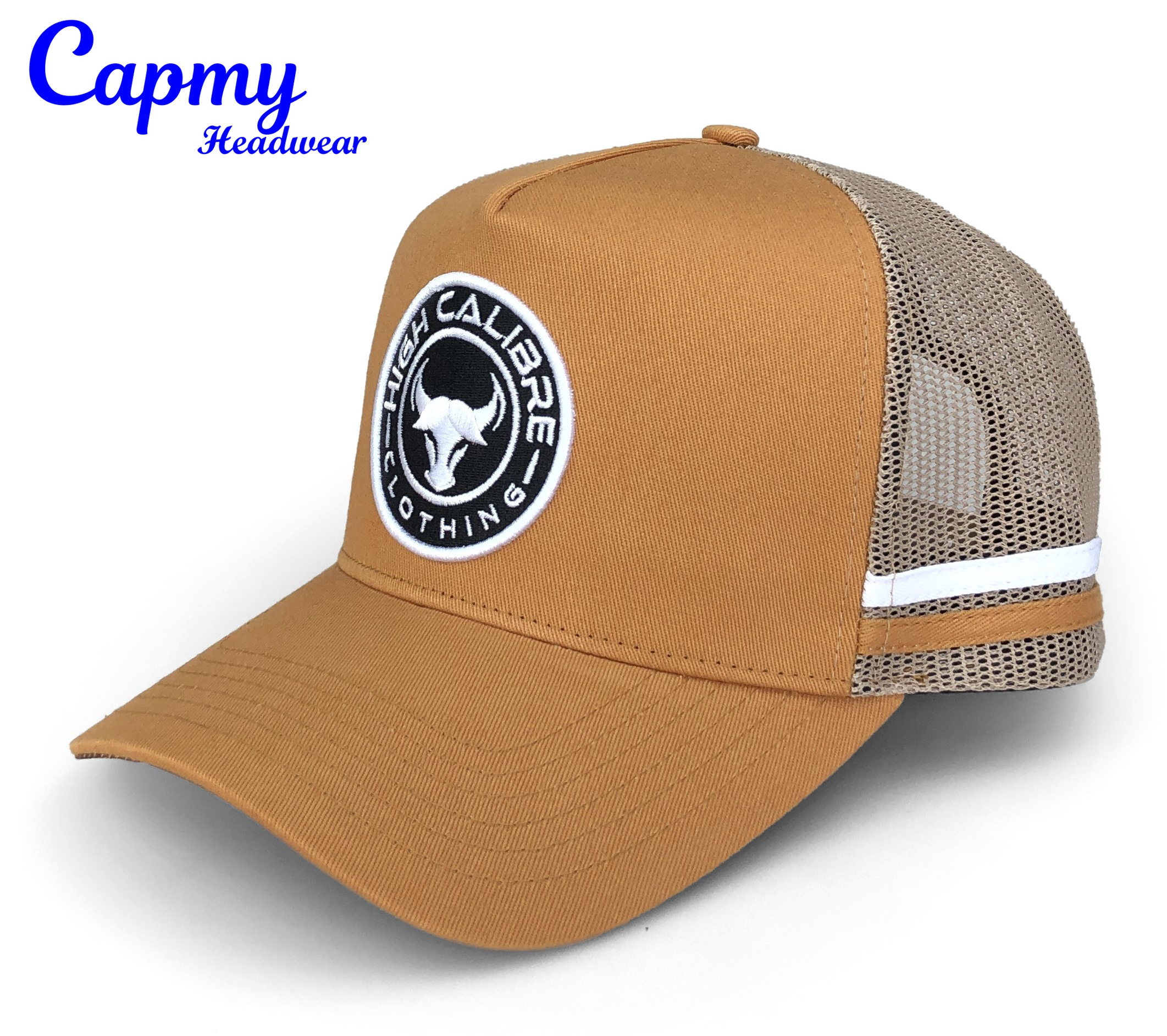 Small MOQ Orders Deep Crown 2 Side Stripes Trucker Hats Mesh Trucker Cap Australia Country 5 Panel A Frame Country Trucker Caps