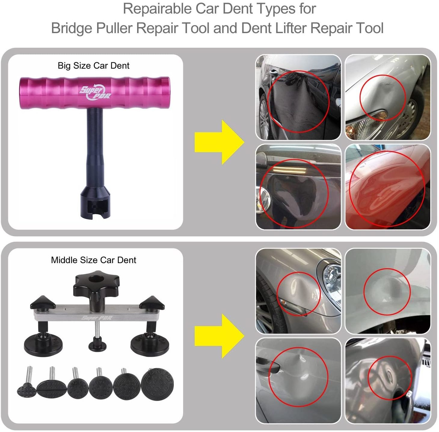 Super PDR 51pcs Car Body Dent Paint less Repair Kits, Dent Bridge Dent Puller PDR Tools with Hot Melt Glue Gun