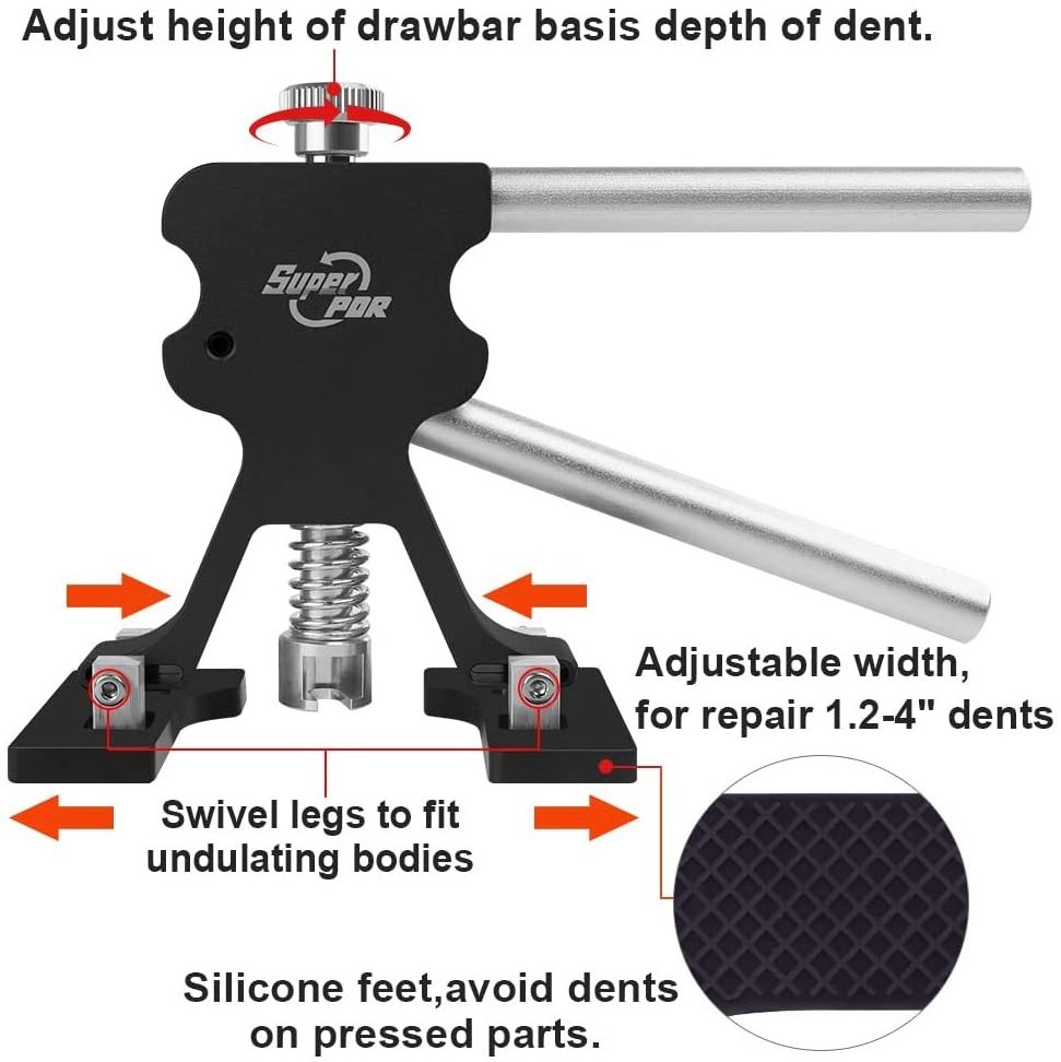 Super PDR Auto Body Paint less Dent Removal Tools Kit Bridge Dent Puller Kits with Hot Melt Glue Gun (Dent Lifter & Bridge)