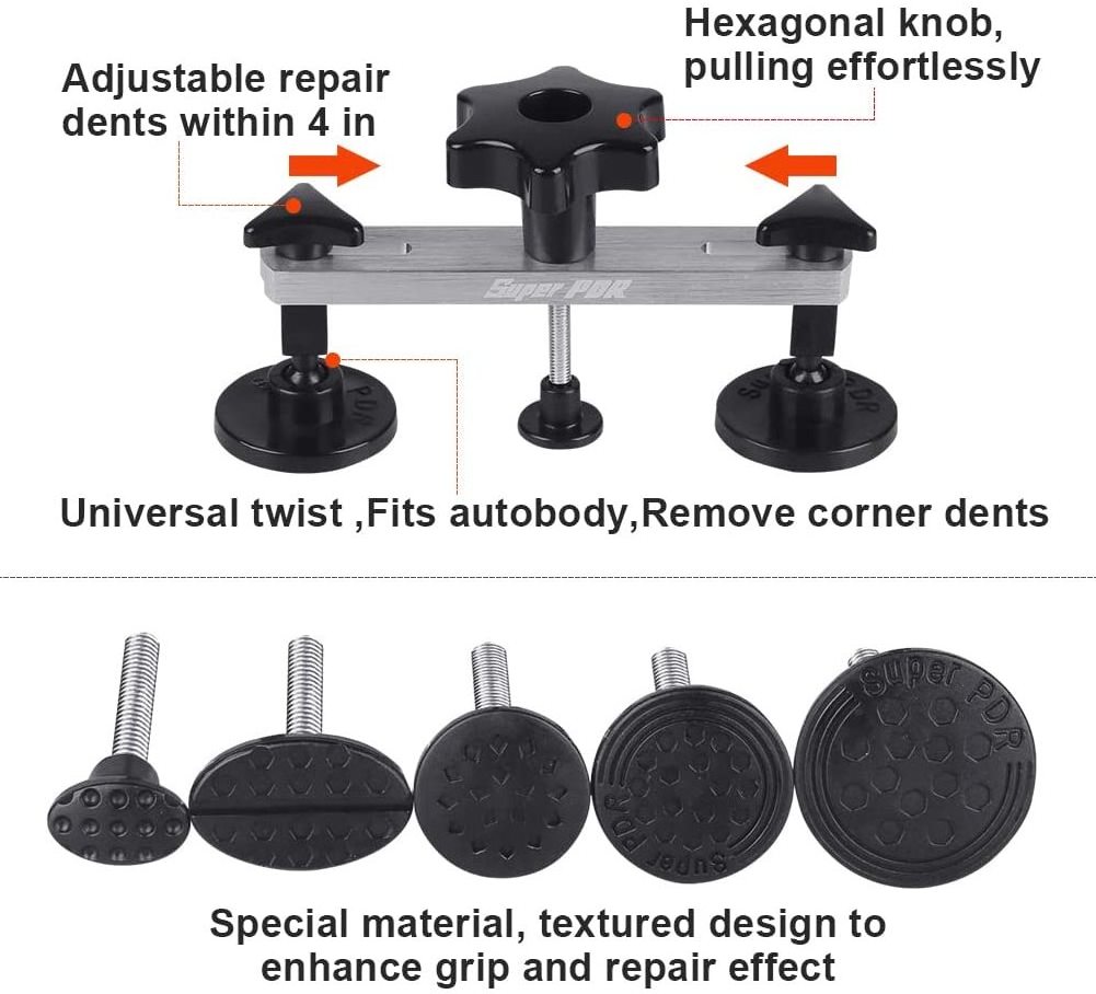 Super PDR Auto Body Paint less Dent Removal Tools Kit Bridge Dent Puller Kits with Hot Melt Glue Gun (Dent Lifter & Bridge)