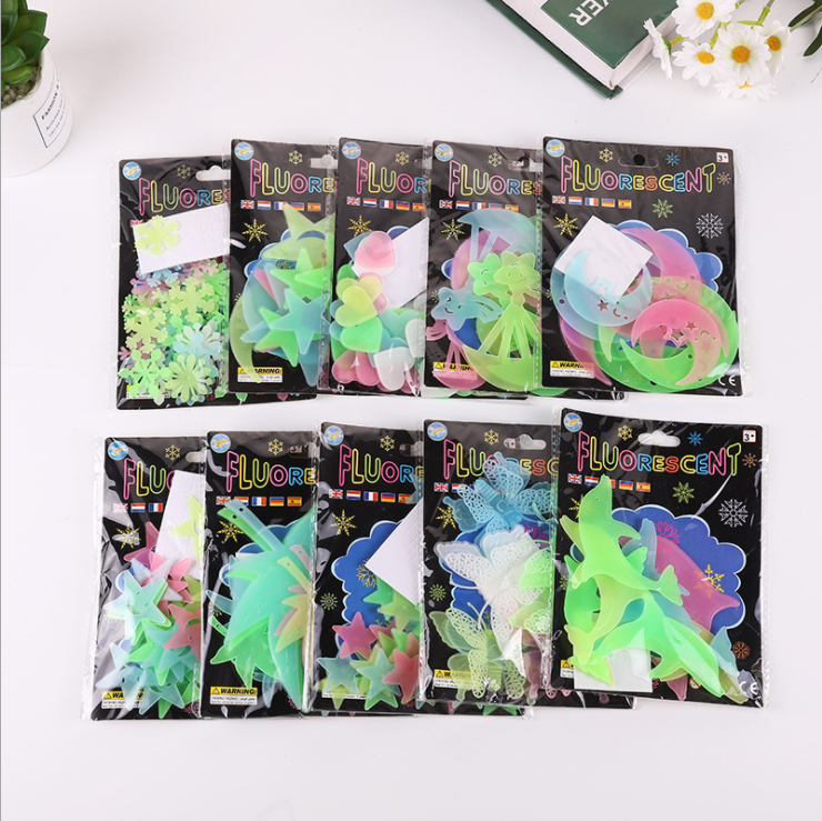 100 PCS / pack custom day 3D glow stars glowing in dark fluorescent moon and letters stickers for kids bedroom ceiling wall