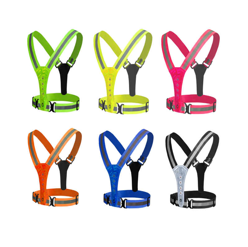 high visibility breathable adjustable flashing LED light reflective safety elastic vest belt strap for outdoor running sports