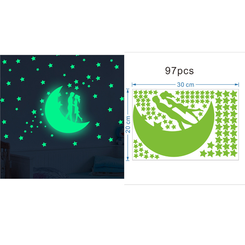 custom kids room night glow in the dark luminous house wall ceiling modern decoration star moon sticker glowing 3d number decal