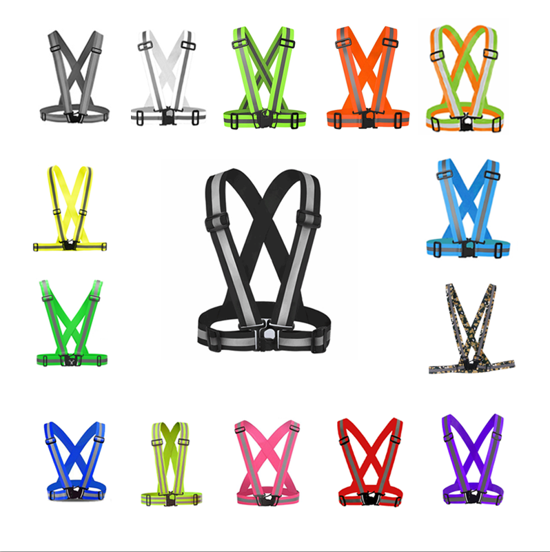 high quality visibility customized logo adjustable walking elastic flexible reflective flashing running safety vest waist belts