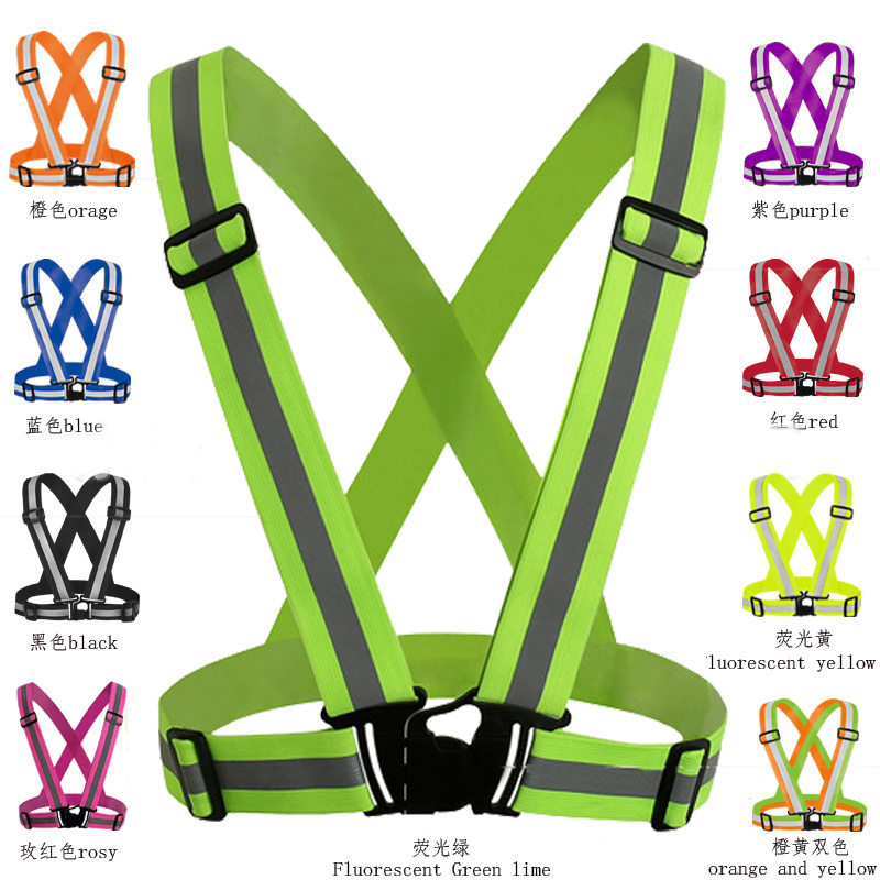 en20471 kelly green elastic adjustable running sport safety high visibility glow vest reflective body strap for promotion gifts