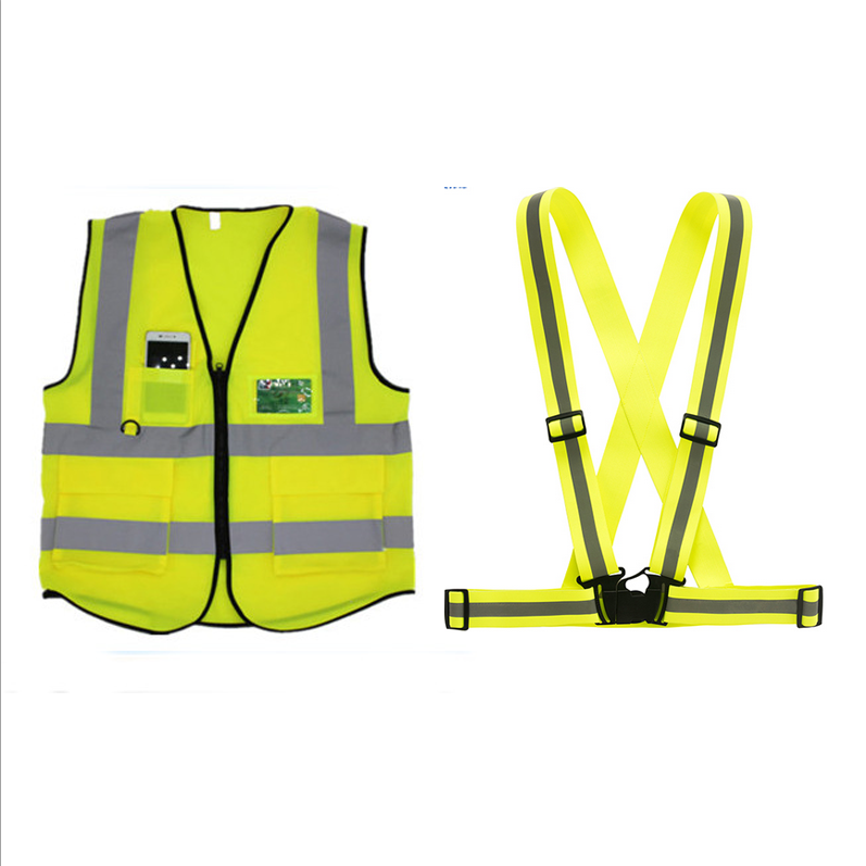 wholesale yellow blue color construction worker work wear vests reflective strap safety running warning vest shirt with pockets