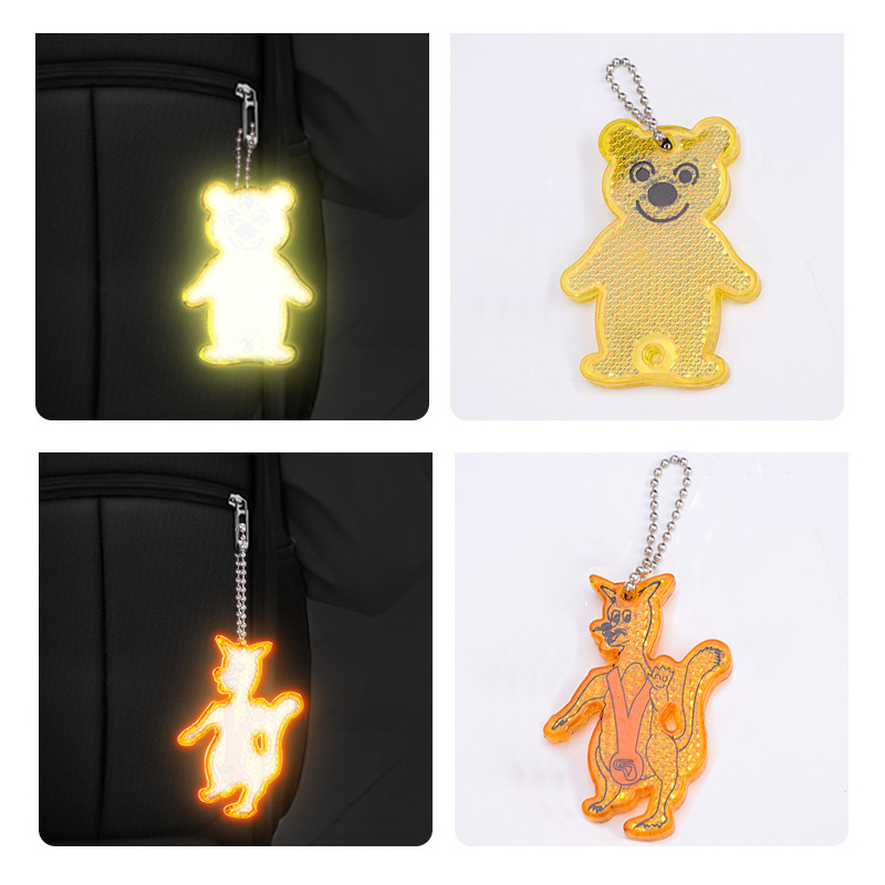 dongguan manufacturer factory custom animal shape reflective soft pvc keychains acrylic pendant safety reflector for decoration