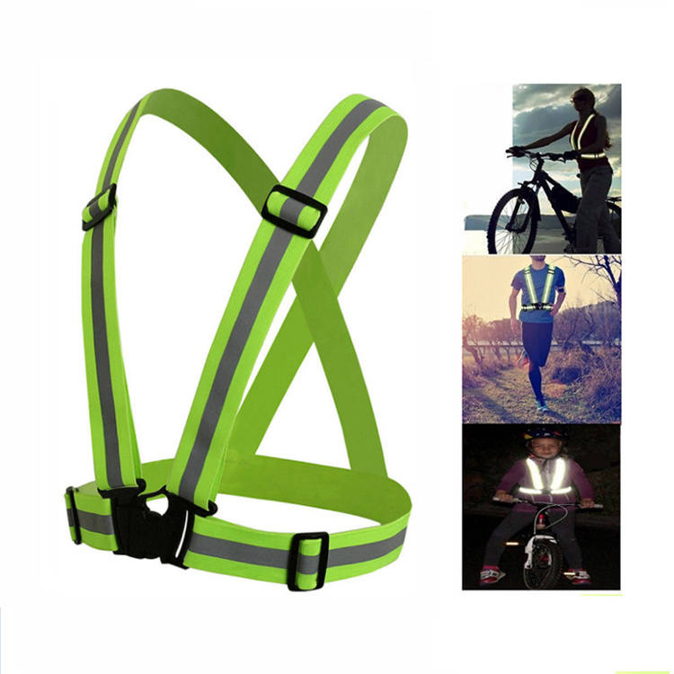 en20471 kelly green elastic adjustable running sport safety high visibility glow vest reflective body strap for promotion gifts