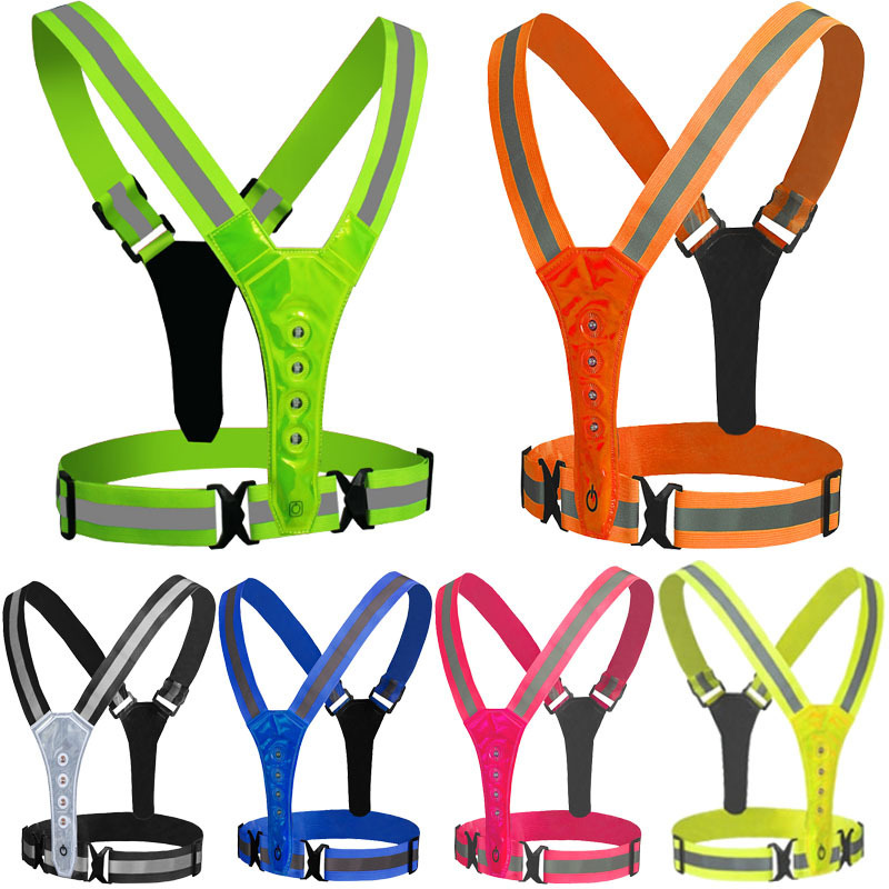 en20471 kelly green elastic adjustable running sport safety high visibility glow vest reflective body strap for promotion gifts