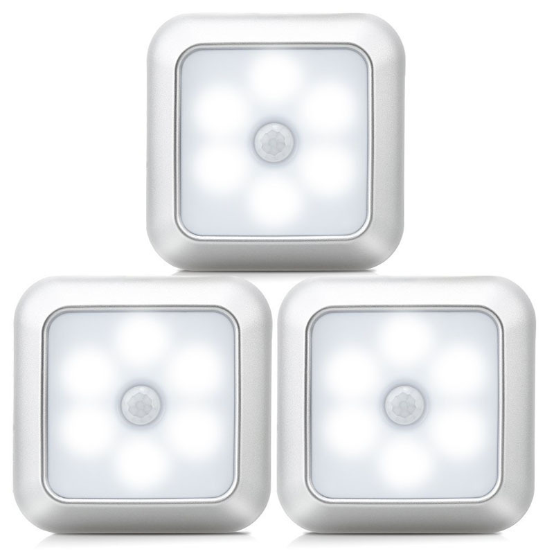 6 LED Motion Sensor Light PIR Wireless Night Light Cabinet Bathroom Stair Lamp Warm & Cold