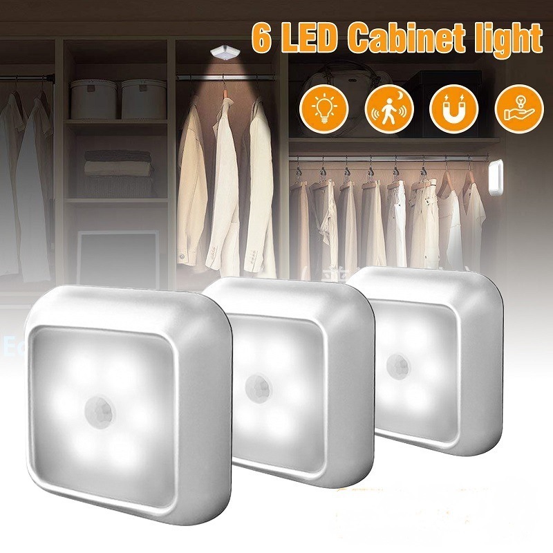 6 LED Motion Sensor Light PIR Wireless Night Light Cabinet Bathroom Stair Lamp Warm & Cold