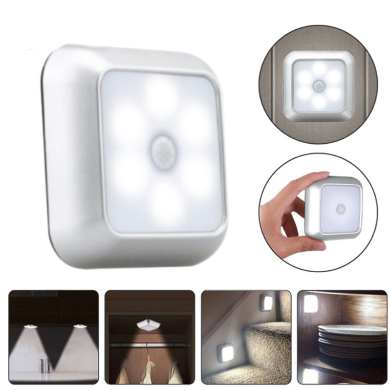 6 LED Motion Sensor Light PIR Wireless Night Light Cabinet Bathroom Stair Lamp Warm & Cold